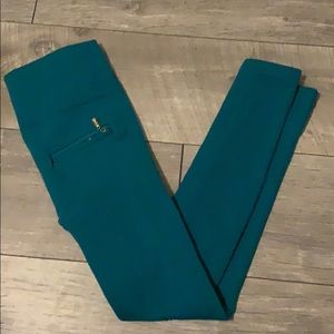 Dressy Leggings Teal w/ Gold zipper pockets